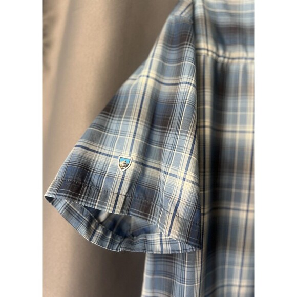 Kuhl Shirt Large Blue Plaid Button Up Short Sleeve Mountain Grown Outdoor Pocket - Picture 10 of 12
